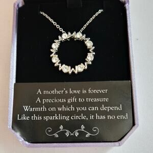 VTG Celebrate MOM Circle of Love Silver Tone Rhinestone Pendant Necklace - NEW